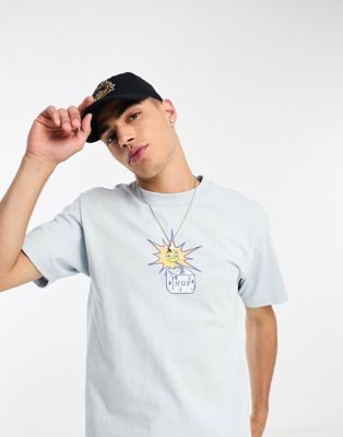 Голубая футболка с короткими рукавами и принтом на груди HUF sippin sun HUF