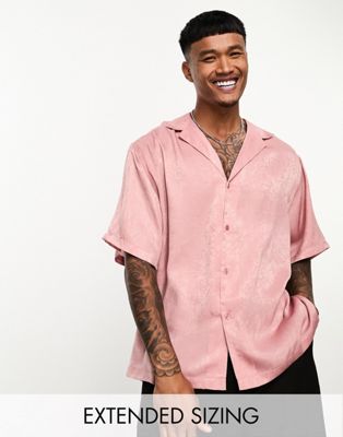 Розовая атласная рубашка свободного кроя с глубоким вырезом ASOS DESIGN ASOS DESIGN