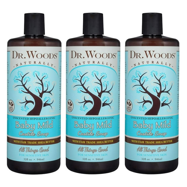 Dr. Woods Baby Mild Unscented Liquid Castile Soap with Organic Shea Butter, 32 Ounce (Pack of 3) Dr. Woods