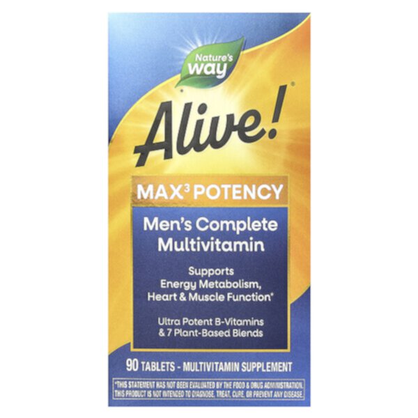 Alive! Max3 Potency, Мужской Мультивитамин - 90 таблеток - Nature's Way Nature's Way