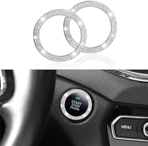 2PCS Car Bling Crystal Rhinestone Engine Start Ring Decals, Push to Start Button Cover, Key Ignition & Knob Ring Decoration, Bling Car Interior Accessories for Women (AB) Paclvio