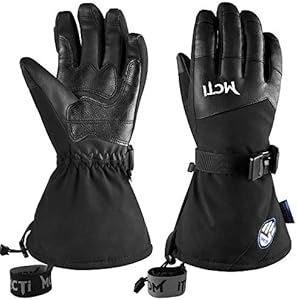 MCTi Waterproof Ski Snowboard Gloves Touchscreen PU Leather Winter Gloves with Wrist Leashes MCTi