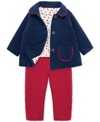 Шерстяная куртка с бантом для маленьких девочек, топ с принтом и леггинсы, комплект из 3 предметов Little Me