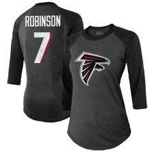 Women's Majestic Threads Bijan Robinson Black Atlanta Falcons Player Name & Number Tri-Blend 3/4-Sleeve Fitted T-Shirt Majestic