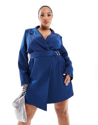 Кобальтовое мини-платье-блейзер с поясом Extro & Vert Plus Extro & Vert