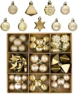 DecorbyHannah 45ct Christmas Ornaments Set, Shatterproof Assorted Mini Black Gold Christmas Ornaments for Tree Decorations, Small Decorative Christmas Ball Ornaments for Halloween Home Party Decor DECOR BY HANNAH