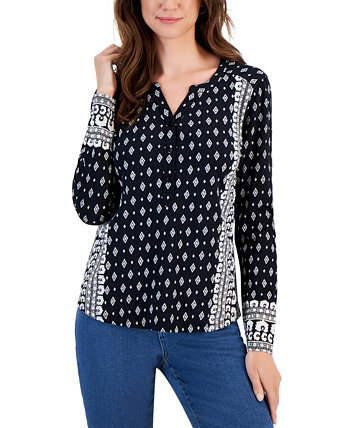 Женская трикотажная рубашка Henley с принтом, созданная для Macy's Style & Co
