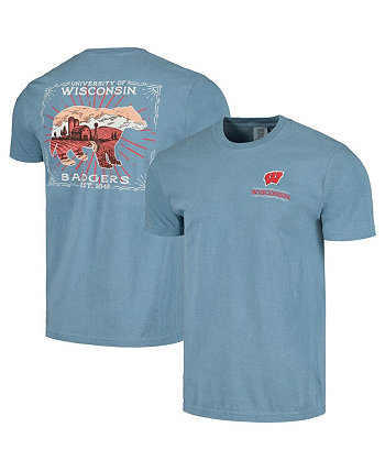 Men's Light Blue Wisconsin Badgers State Scenery Comfort Colors T-shirt Image One
