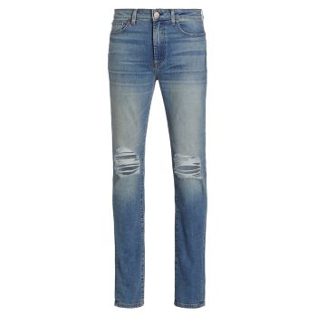 Японские джинсы-скинни Greyson с рваными коленями стрейч MONFRERE