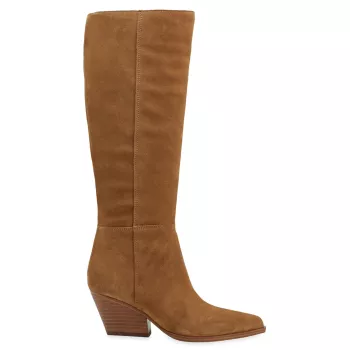 Challi 50MM Suede Low-Heel Tall Boots Marc Fisher LTD