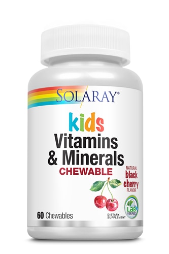 Жевательные таблетки Solaray Kids с витаминами и минералами и натуральной черной вишней -- 60 жевательных таблеток Solaray