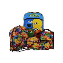 Sesame Street Boys Girls 5 Piece Backpack Lunch Bag And Snack Bag School Set (one Size, Blue/multi) Sesame Street