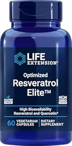 Life Extension Optimized Resveratrol Elite, 60 Vegetarian Capsules (Вегетарианские капсулы), with Bio-Quercetin phytosome | Non GMO, Gluten Free Life Extension