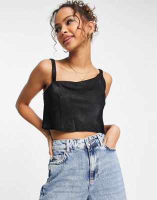 Charlie Holiday Veronica silky crop top in black CHARLIE HOLIDAY
