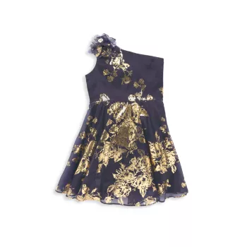 Маленькая девочка & amp; Платье для девочек на одно плечо из фольги с тиснением Marchesa Notte