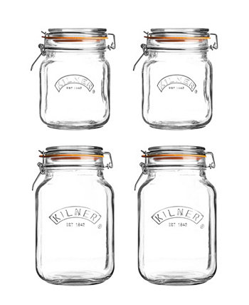 Set of 4 Square Clip Top Jars Kilner
