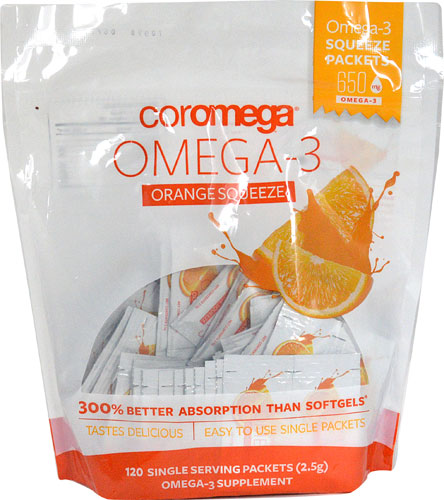 Omega-3 Squeeze Оранжевый - 650 мг Омега-3 - 120 пакетиков - Coromega Coromega