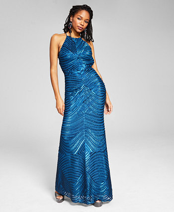 Juniors' Sequinned Strappy-Back Gown Blondie Nites