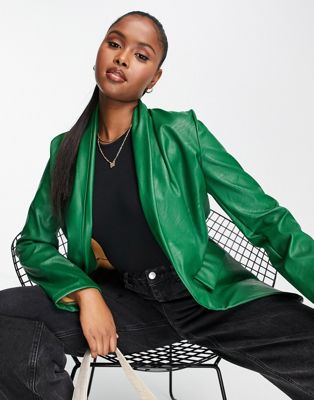 Зеленый кожаный пиджак Rebellious Fashion - часть комплекта Rebellious Fashion