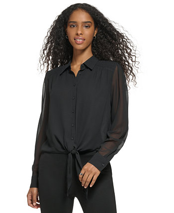 Женская блуза на пуговицах с длинным рукавом и завязками спереди Calvin Klein