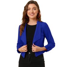 Женский укороченный пиджак с длинными рукавами и зубчатыми лацканами ALLEGRA K