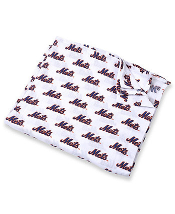 Белое муслиновое пеленальное одеяло New York Mets для мальчиков и девочек размером 47 x 47 дюймов Three Little Anchors