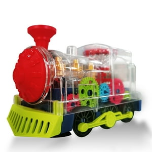 Electric Train Toy, Transparent Gear Toy for Kids, Kids Train Set with Light & Music, Early Educational Birthday Gift for Toddlers Rirool