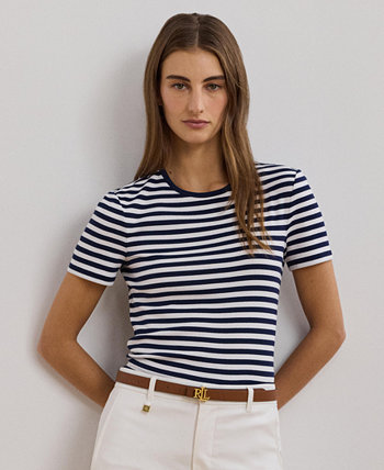 Women's Striped Stretch Cotton Crewneck Tee LAUREN Ralph Lauren