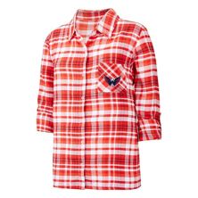 Женская спортивная красная ночная рубашка Washington Capitals Mainstay из фланелевой ткани на пуговицах с рукавом три четверти Unbranded