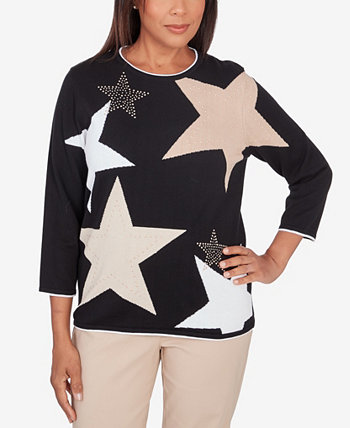 Женский свитер нейтрального цвета с круглым вырезом и нашивкой в виде звезды Alfred Dunner