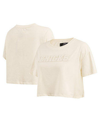 Женская кремовая укороченная футболка нейтрального цвета New York Knicks свободного кроя Pro Standard