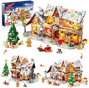 2024 Christmas Gingerbread House Building Toy with LED Light - 3 Style Modes Gingerbread Village House Building Block Set with Santa Claus Xmas Tree Train for Adults Kids Girls Boys Ages 8+ (1397 PCS) HogoKids