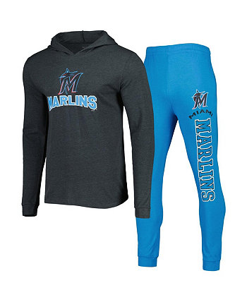 Men's Blue, Charcoal Miami Marlins Meter Hoodie and Joggers Set Concepts Sport