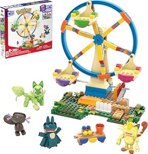 Mega Pokémon Building Toys Set Ferris Wheel Fun with 393 Pieces, 4 Poseable Characters, 5+ Inches Tall, for Kids Mega