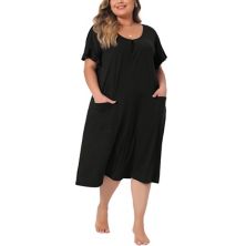 Plus Size Nightgowns Pajama For Women Short Sleeve V Neck Soft Nightshirt With Pockets Pajama Agnes Orinda