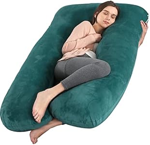 Amagoing 57 inches Pregnancy Pillows for Sleeping, U Shaped Maternity Full Body Pillow for Pregnant Women with Hip, Leg, Back, Belly Support, Washable Velvet Cover Included (Mint Green) Amagoing