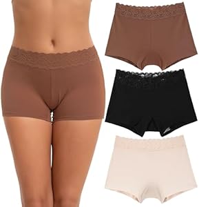 INNERSY Women's Lace Underwear Cotton Soft Boyshorts Panties Boxer Briefs 3 Pack Innersy