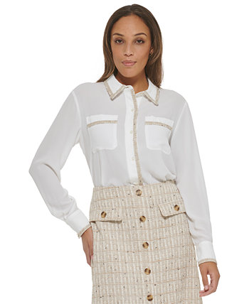 Женская блуза на пуговицах с твидовой отделкой Calvin Klein