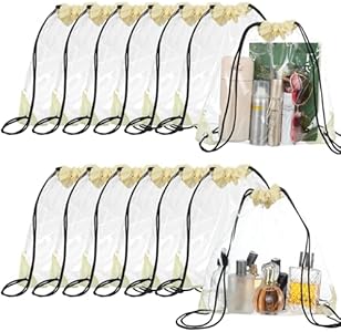 Shappy 30 Pieces Clear Drawstring Backpack, Plastic Waterproof Transparent Stadium Bags String Bag for Gym Travel(Beige) Shappy