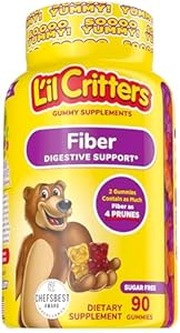 L’il Critters Fiber Daily Gummy Supplement for Kids, for Digestive Support, Berry and Lemon Flavors, 90 Gummies Lil Critters