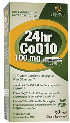 Genceutic Naturals CoQ10, 24 часа, 100 мг, 60 капсул Vcaps® Genceutic Naturals