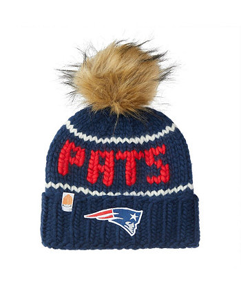 Женская шапка Sh*t That I Knit Темно-синяя шапка ручной вязки New England Patriots с полями из мериносовой шерсти и помпоном из искусственного меха Sh*T That I Knit