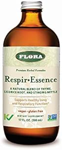 Flora - Respir-Essence Natural Lung & Breath Aid, Natural Blend of Thyme, Licorice Root and Stinging Nettle, Vegan and Gluten-Free, 17-fl. oz (Унции). Glass Bottle Flora