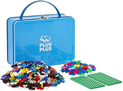 PLUS PLUS Building Set with Metal Suitcase, 3D Open Ended Stem Toy for Kids, 600 Mini Interlocking Pieces, 2 Green Baseplates Plus Plus