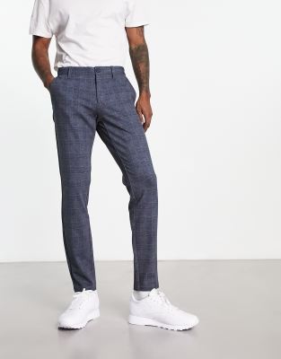 Only & Sons slim fit jersey pants in navy check  Only & Sons