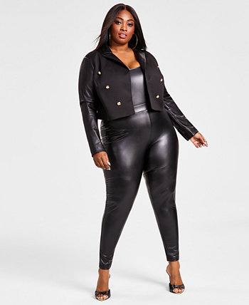 Plus Size Pleather Double-Breasted Cropped Blazer, Created for Macy's Nina Parker