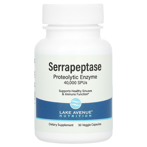 Serrapeptase, протеолитический фермент, 40 000 SPU, 30 растительных капсул Lake Avenue Nutrition