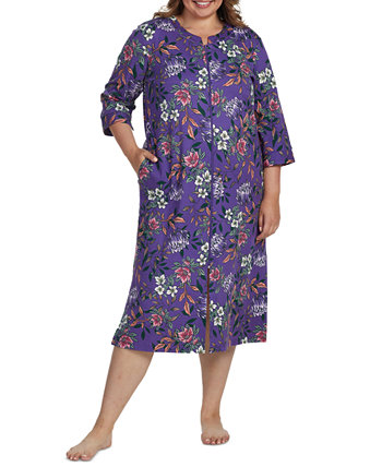 Plus Size Floral Long-Sleeve Zip-Front Robe Miss Elaine