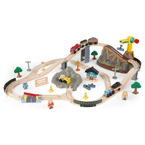 KidKraft Bucket Top Construction Wood Train Set with Crane & 61 Pieces, For Ages 3+ KidKraft