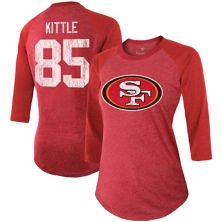 Женская футболка с логотипом фанатиков George Kittle Scarlet San Francisco 49ers, имя и номер игрока команды, футболка с рукавами реглан 3/4 Majestic
